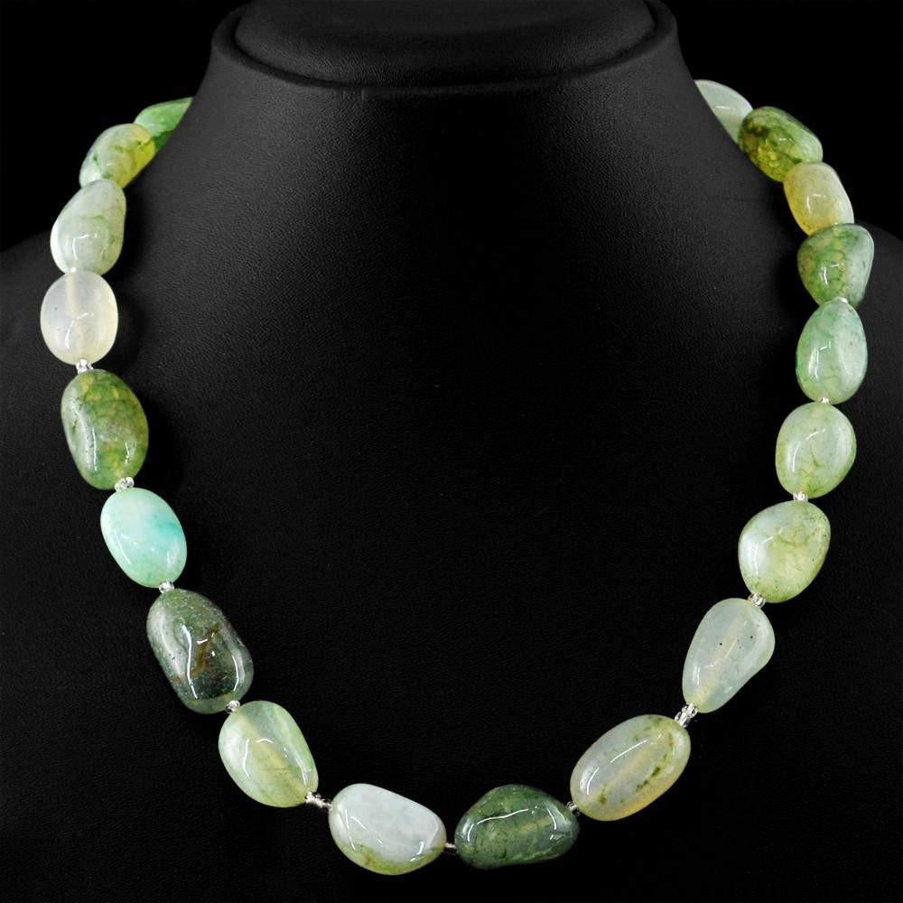 gemsmore:Natural Amazing Green Onyx Necklace Untreated Beads