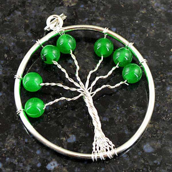 gemsmore:Natural Amazing Green Onyx Round Shape Healing Tree Pendant
