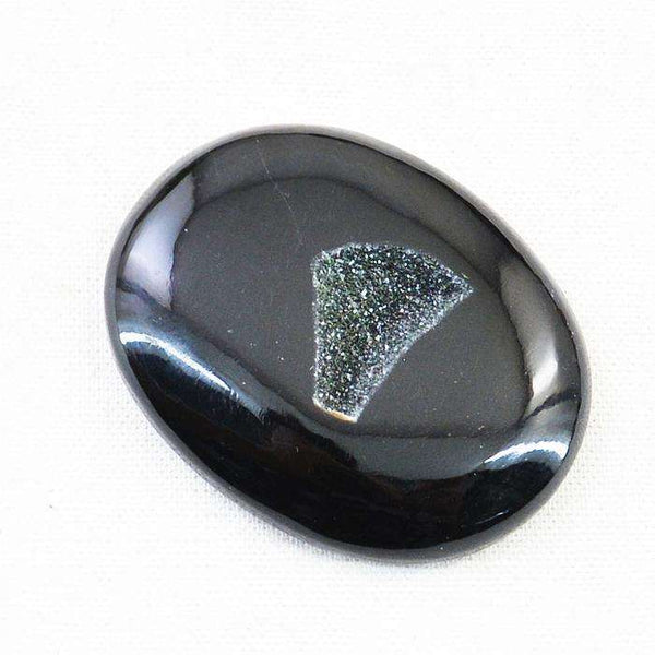 gemsmore:Natural Amazing Oval Shape Black Druzy Onyx Untreated Loose Gemstone