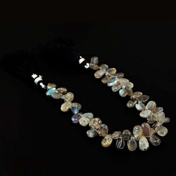 gemsmore:Natural Amazing Pear Shape Blue Flash Labradorite Drilled Beads Strand