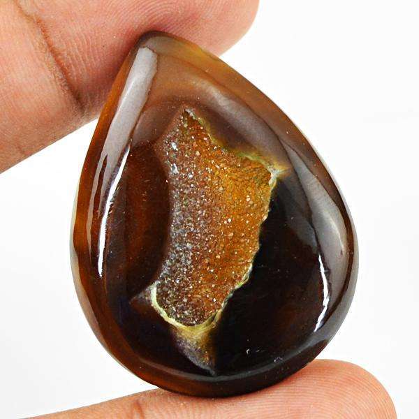 gemsmore:Natural Amazing Pear Shape Brown Druzy Onyx Untreated Loose Gemstone
