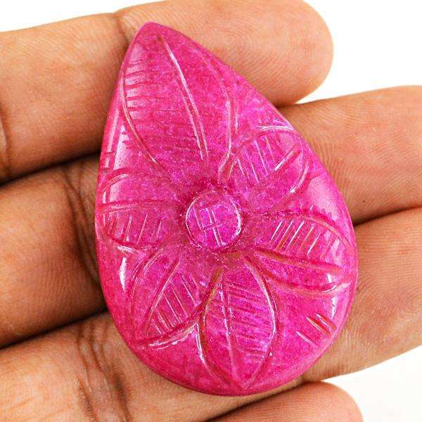 gemsmore:Natural Amazing Pear Shape Pink Onyx Flower Carved Loose Gemstone
