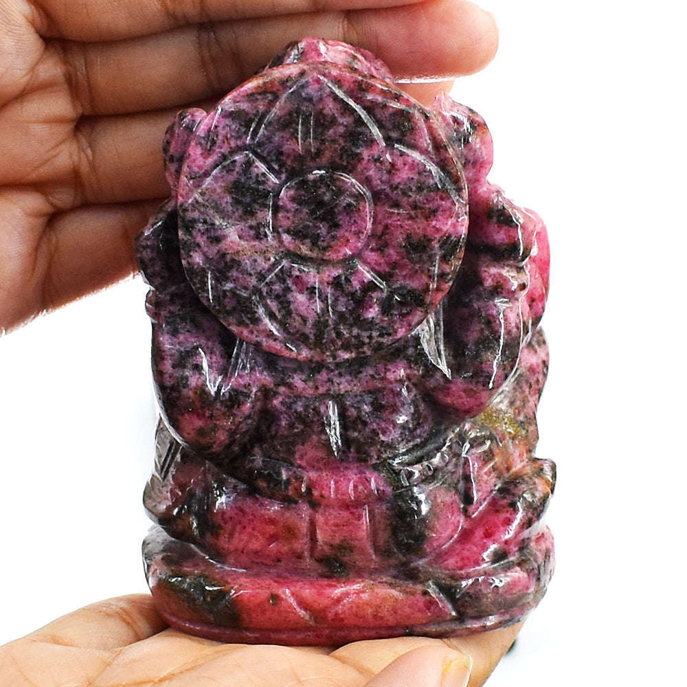gemsmore:Natural Amazing Pink Rhodonite Hand Carved Lord Ganesha