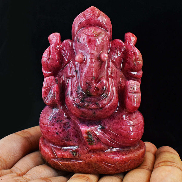 gemsmore:Natural Amazing Pink Rhodonite Hand Carved Lord Ganesha