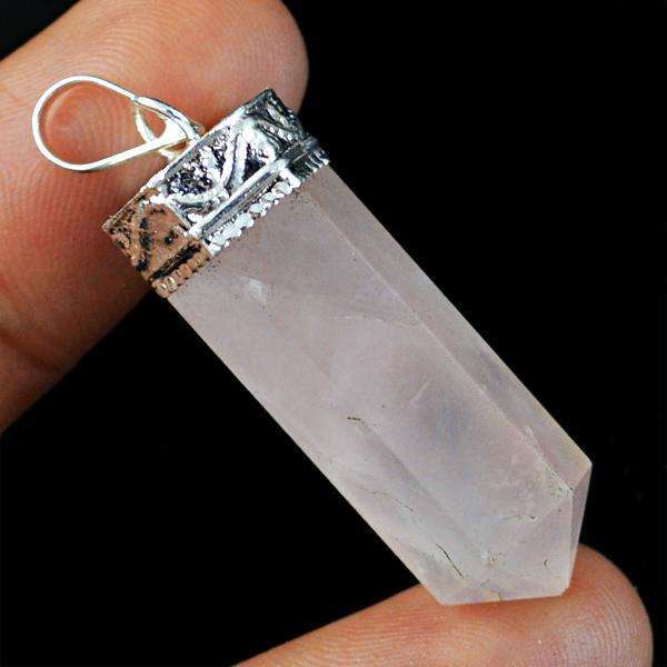 gemsmore:Natural Amazing Pink Rose Quartz Healing Point Pendant