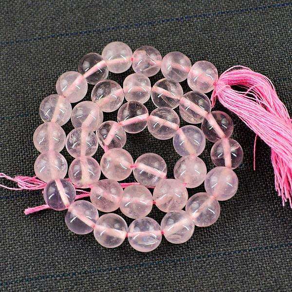 gemsmore:Natural Amazing Pink Rose Quartz Round Shape Drilled Beads Strand.