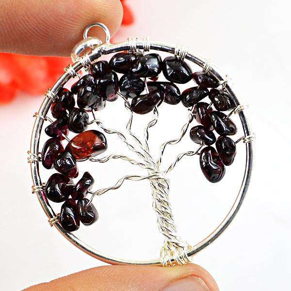 gemsmore:Natural Amazing Red Garnet Round Shape Healing Tree Pendant