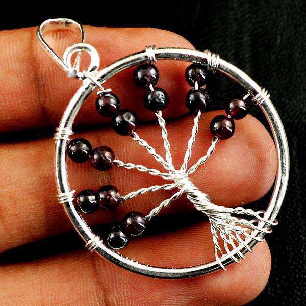 gemsmore:Natural Amazing Red Garnet Round Shape Healing Tree Pendant