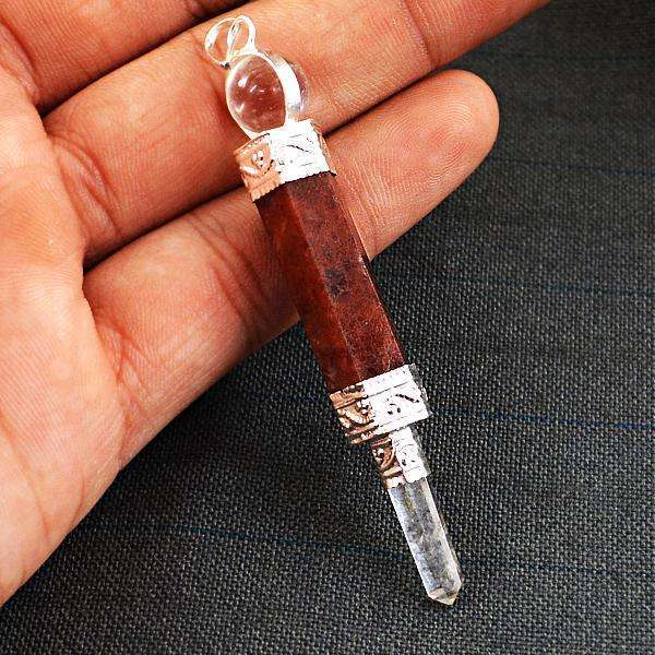 gemsmore:Natural Amazing Red Jasper & White Quartz Healing Ball Point Pendant