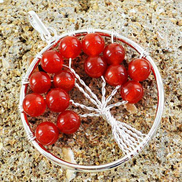 gemsmore:Natural Amazing Red Onyx Round Shape Healing Tree Pendant