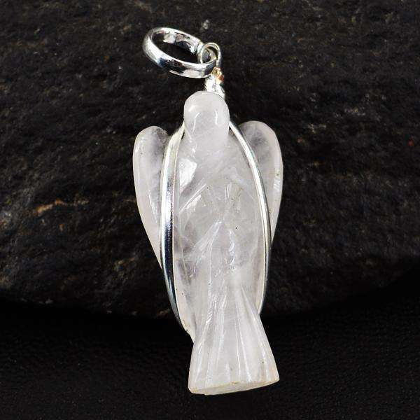 gemsmore:Natural Amazing Rose Quartz Carved Healing Angel Pendant