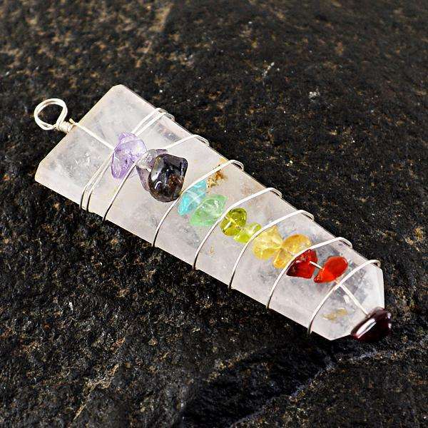 gemsmore:Natural Amazing Rose Quartz Seven Chakra Healing Point Pendant