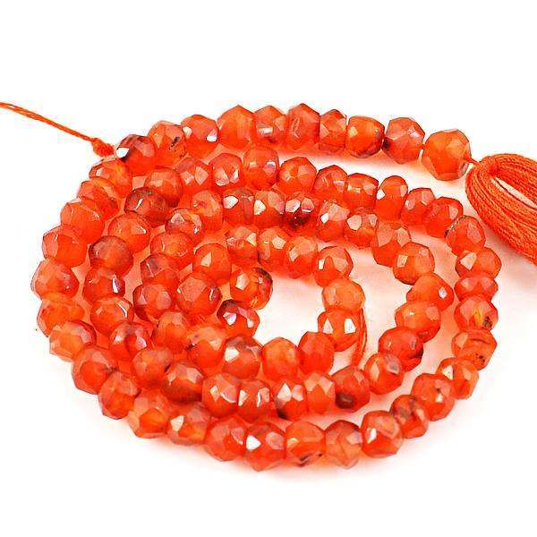 gemsmore:Natural Amazing Round Shape Faceted Orange Carnelian Drilled Beads Strand