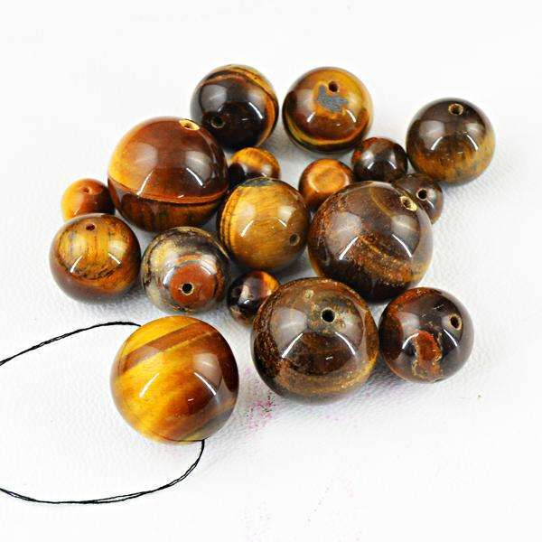 gemsmore:Natural Amazing Round Shape Golden Tiger Eye Drilled Beads Lot