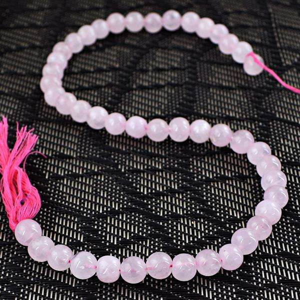 gemsmore:Natural Amazing Round Shape Pink Rose Quartz  Drilled Beads Strand