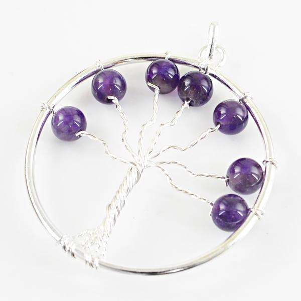 gemsmore:Natural Amazing Round Shape Purple Amethyst Healing Tree Pendant