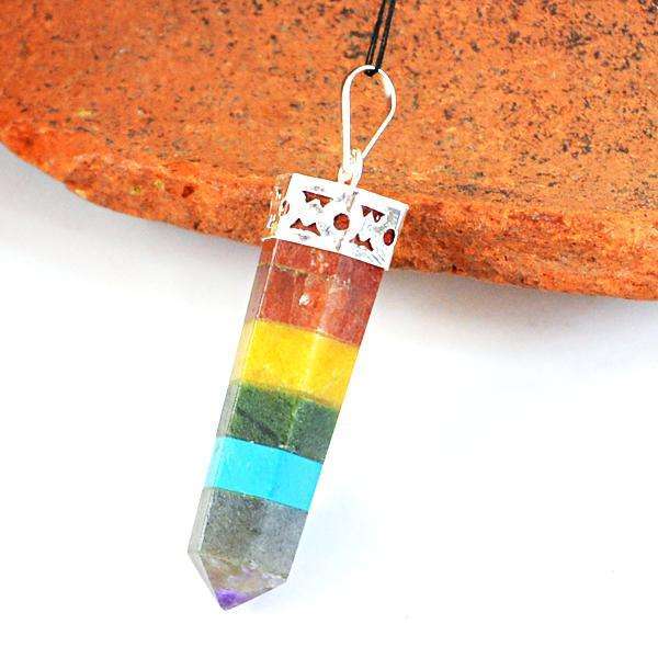 gemsmore:Natural Amazing Seven Chakra Healing Point Pendant