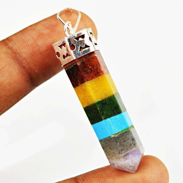 gemsmore:Natural Amazing Seven Chakra Healing Point Pendant