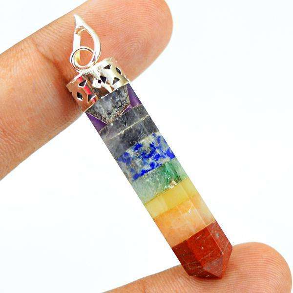 gemsmore:Natural Amazing Seven Chakra Healing Point Pendant