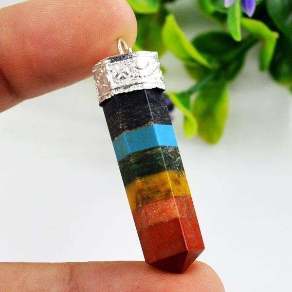 gemsmore:Natural Amazing Seven Chakra Healing Point Pendant