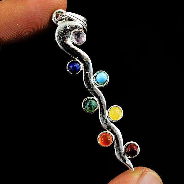 gemsmore:Natural Amazing Seven Chakra Healing Snake Pendant