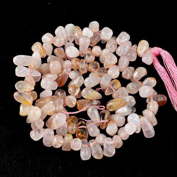 gemsmore:Natural Amazing Tear Drop Pink Rose Quartz Drilled Beads Strand