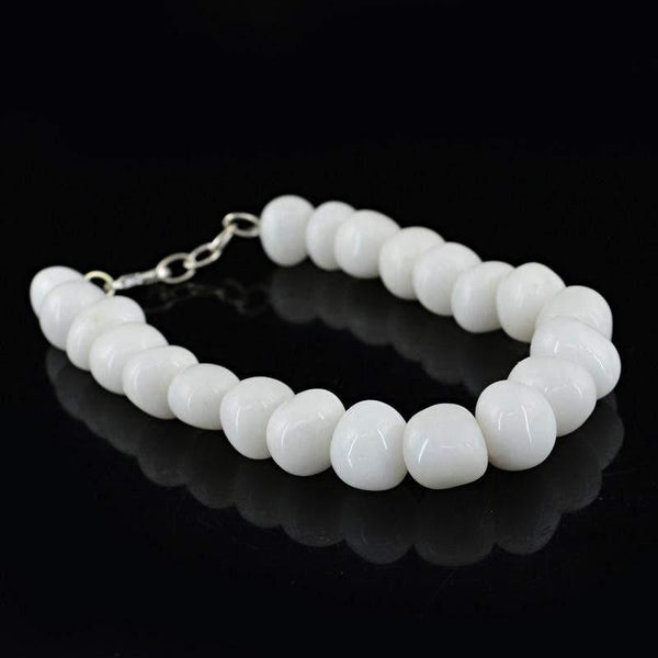 gemsmore:Natural Amazing White Agate Bracelet Untreated Beads