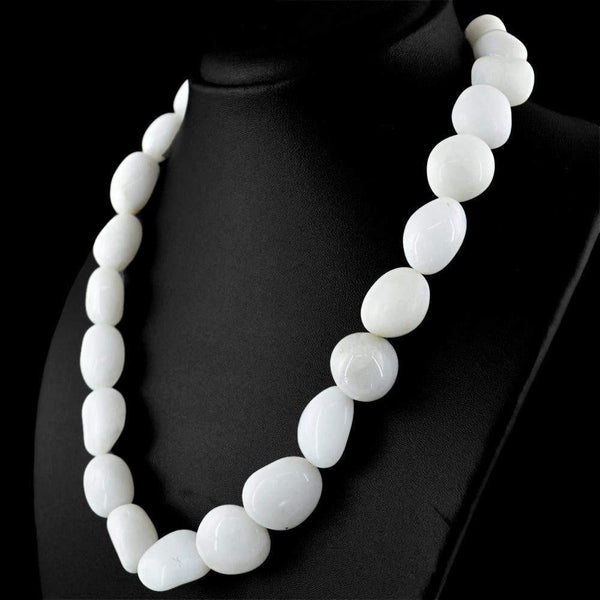gemsmore:Natural Amazing White Agate Necklace Untreated Beads