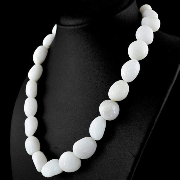 gemsmore:Natural Amazing White Agate Necklace Untreated Beads