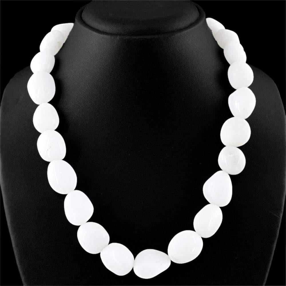 gemsmore:Natural Amazing White Agate Necklace Untreated Beads