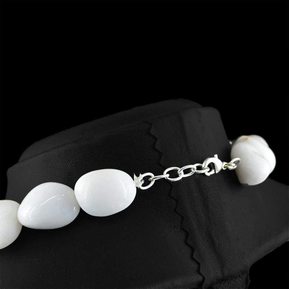 gemsmore:Natural Amazing White Agate Necklace Untreated Beads