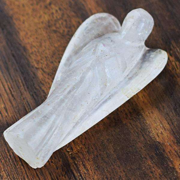 gemsmore:Natural Amazing White Quartz Carved Healing Angel Gemstone