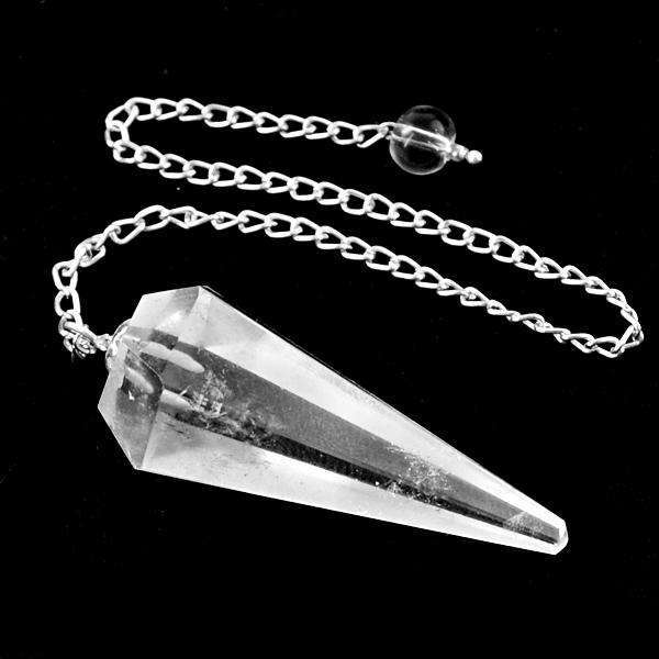 gemsmore:Natural Amazing White Quartz Healing Point Pendulum