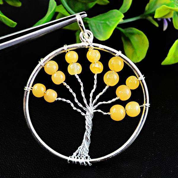 gemsmore:Natural Amazing Yellow Aventurine Round Shape Healing Tree Pendant