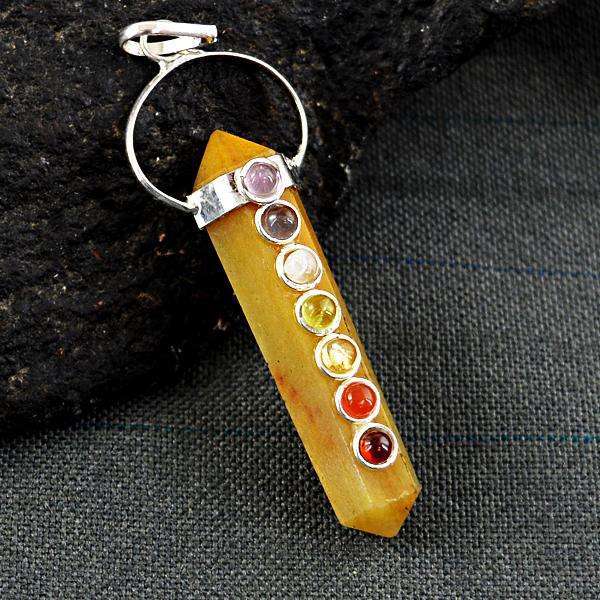 gemsmore:Natural Amazing Yellow Aventurine Seven Chakra Healing Point Pendant