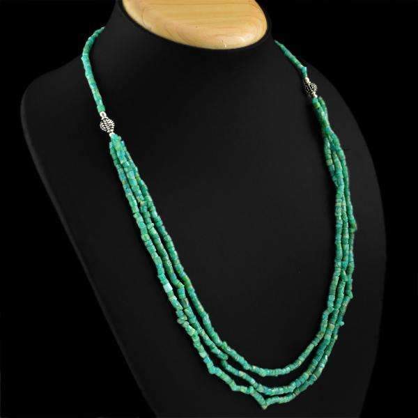gemsmore:Natural Amazonite Necklace 3 Line Untreated Beads