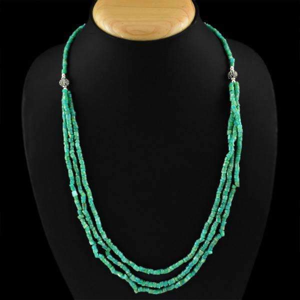 gemsmore:Natural Amazonite Necklace 3 Line Untreated Beads
