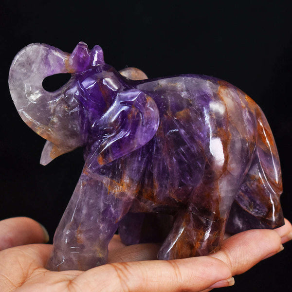 gemsmore:Natural  Amethyst Hand Carved Genuine Crystal Gemstone Carving Elephant