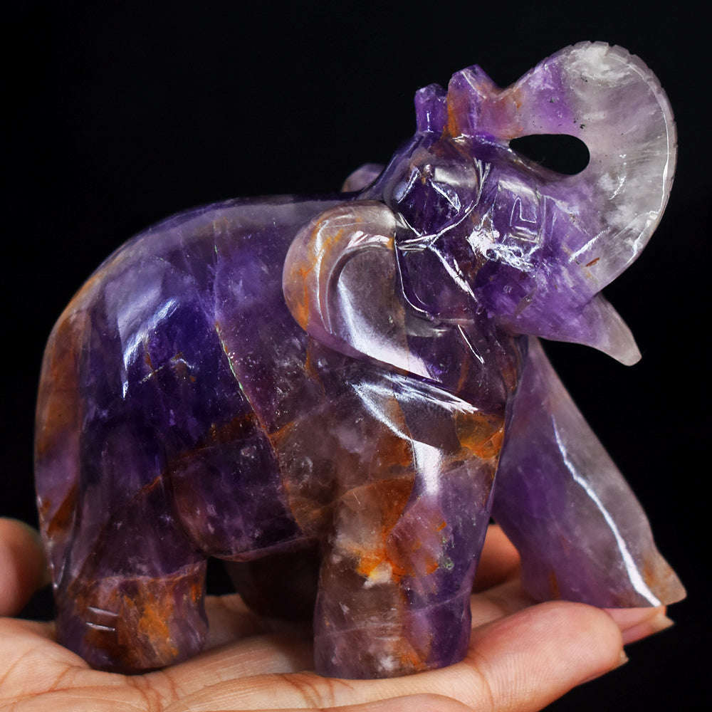gemsmore:Natural  Amethyst Hand Carved Genuine Crystal Gemstone Carving Elephant