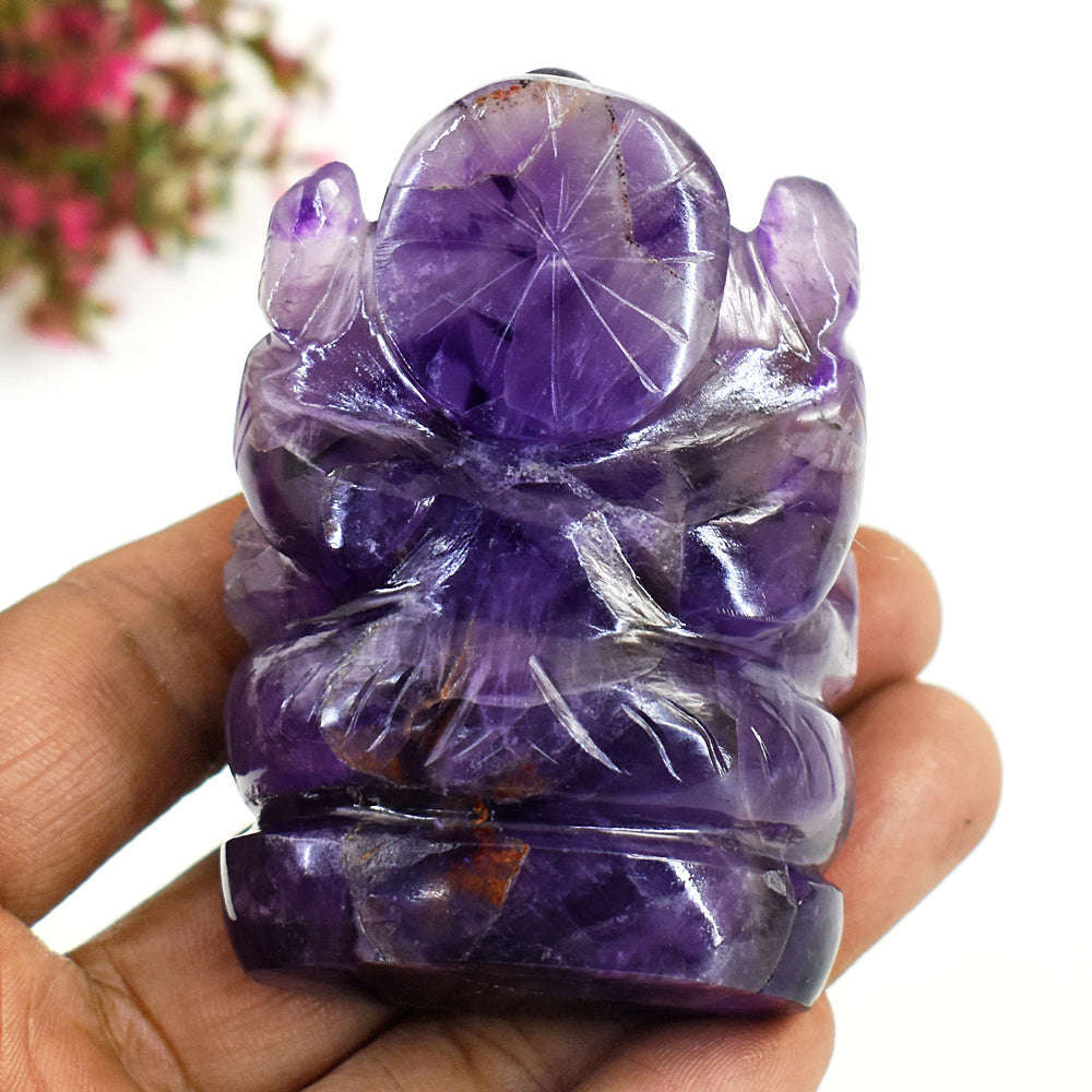 gemsmore:Natural Amethyst  Hand Carved Genuine Crystal Gemstone Carving Lord Ganesha