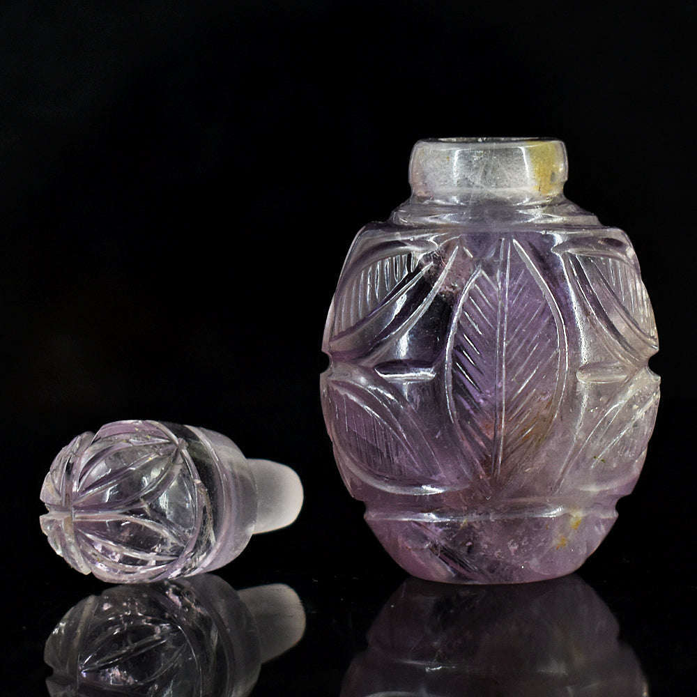 gemsmore:Natural Amethyst Hand Carved Genuine Crystal Gemstone Carving Perfume Bottle
