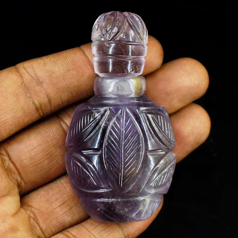 gemsmore:Natural Amethyst Hand Carved Genuine Crystal Gemstone Carving Perfume Bottle