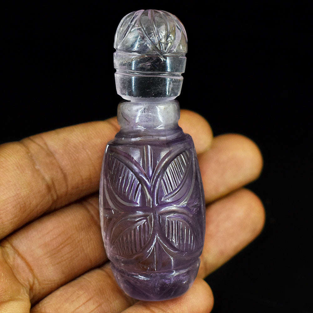 gemsmore:Natural Amethyst Hand Carved Genuine Crystal Gemstone Carving Perfume Bottle