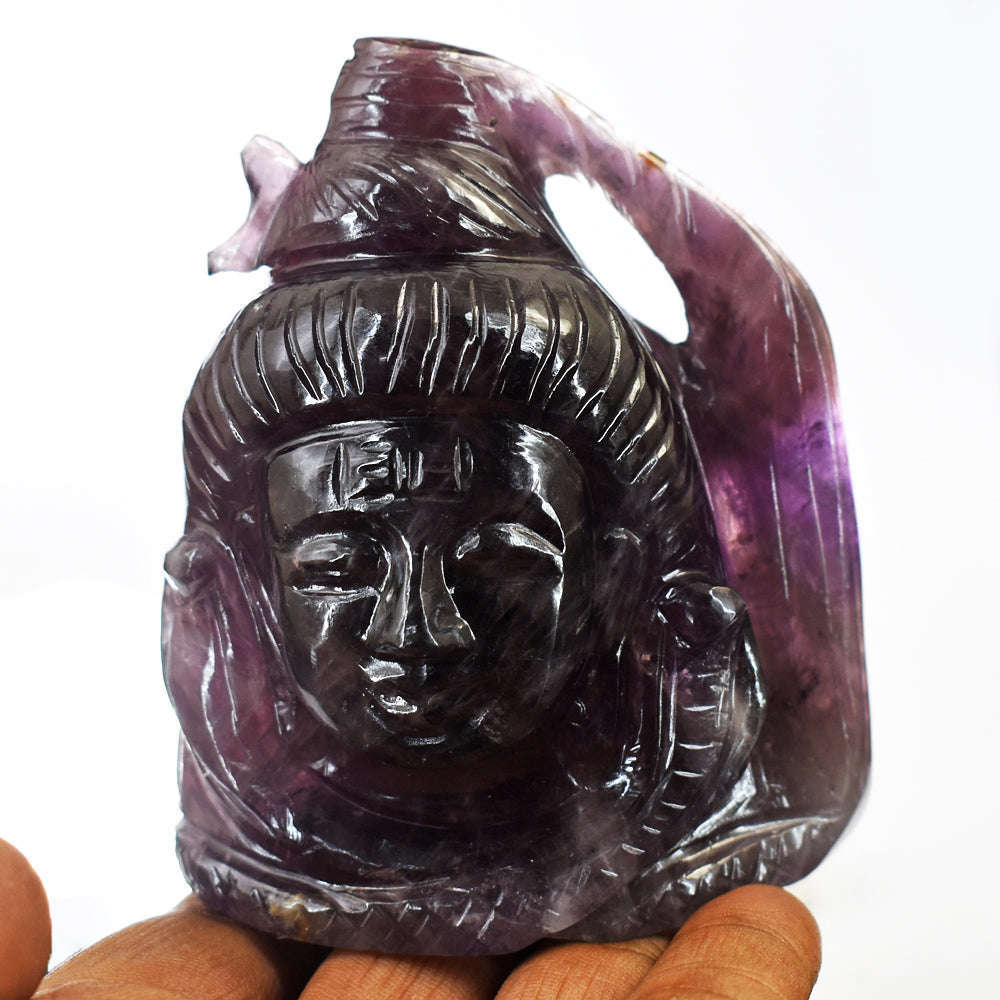 gemsmore:Natural  Amethyst Hand Carved Lord Shiva Head