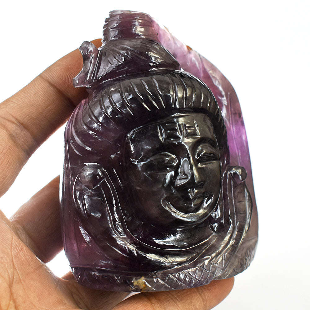 gemsmore:Natural  Amethyst Hand Carved Lord Shiva Head