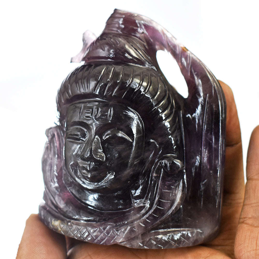 gemsmore:Natural  Amethyst Hand Carved Lord Shiva Head
