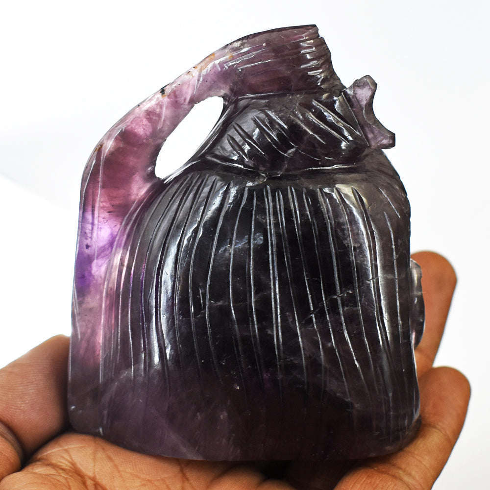 gemsmore:Natural  Amethyst Hand Carved Lord Shiva Head