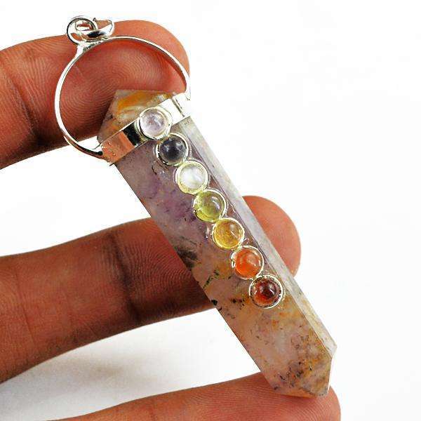 gemsmore:Natural Amethyst Seven Chakra Healing Point Pendant