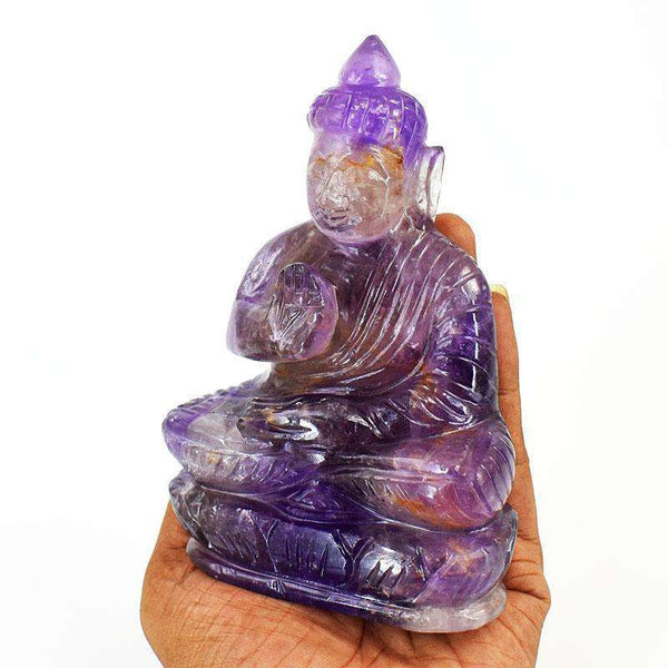 gemsmore:Natural Ametrine Hand Carved Genuine Crystal Gemstone Carving Lord Buddha