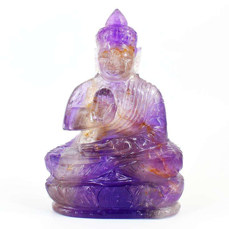 gemsmore:Natural Ametrine Hand Carved Genuine Crystal Gemstone Carving Lord Buddha